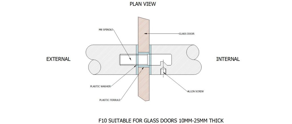 F10 SUITABLE FOR GLASS DOORS 10MM-25MM THICK