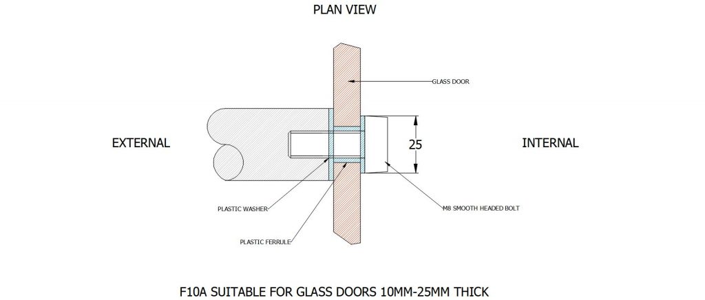 F10A SUITABLE FOR GLASS DOORS 10MM-25MM THICK