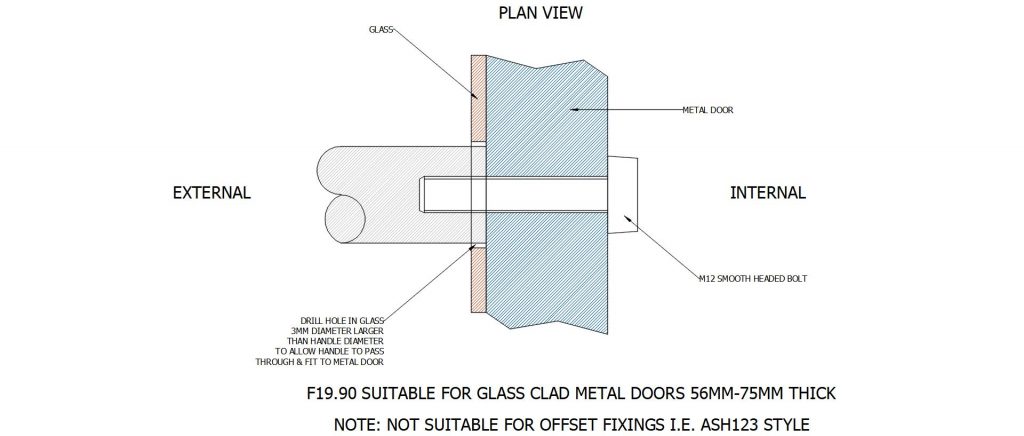 F19.90 SUITABLE FOR GLASS CLAD METAL DOORS 56MM – 75MM THICK