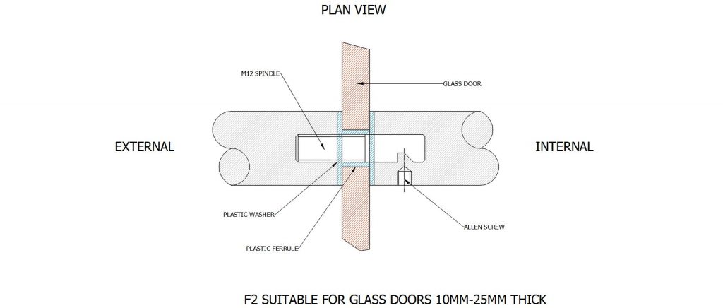 F2 SUITABLE FOR GLASS DOORS 10MM-25MM THICK