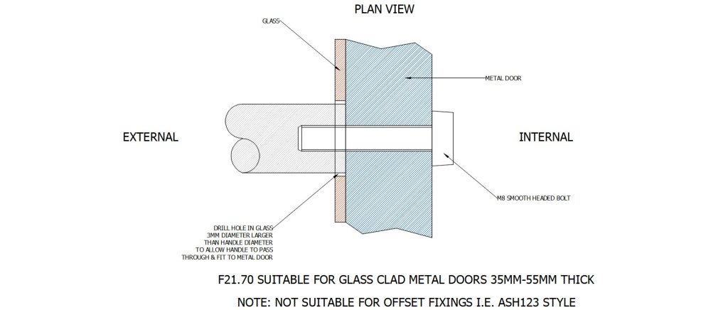 F21.70 SUITABLE FOR GLASS CLAD METAL DOORS 35MM – 55MM THICK