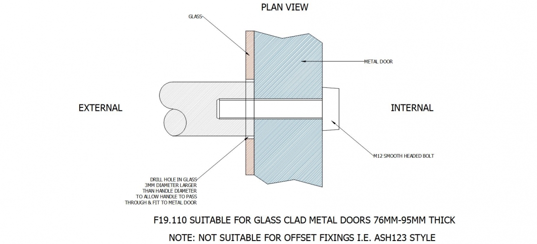 F19.110 SUITABLE FOR GLASS CLAD METAL DOORS 76MM – 95MM THICK