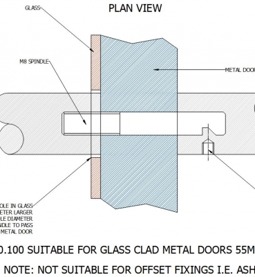 F20.100 SUITABLE FOR GLASS CLAD METAL DOORS 55MM-69MM THICK