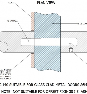 F20.140 SUITABLE FOR GLASS CLAD METAL DOORS 86MM-105MM THICK